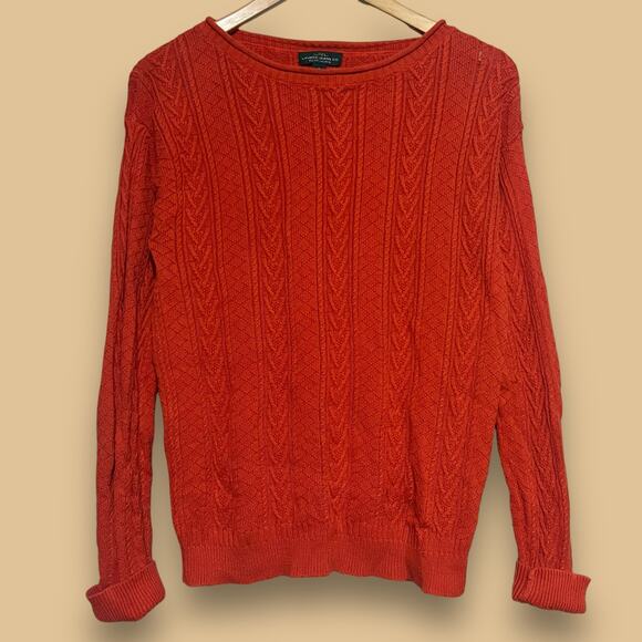 Vintage Y2K Ralph Lauren Jeans LRL Size Small Orange Cotton Cable Knit Sweater - Picture 8 of 9